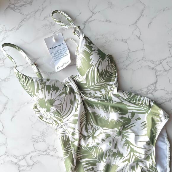 Watercolors by Kenny Flowers One Piece Swimsuit Palm Print Strappy NWT MSRP $158 - Picture 1 of 6